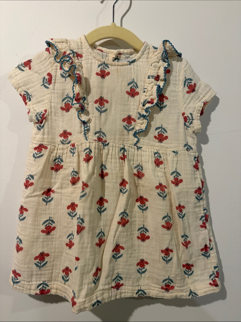 Petit Bateau Toddler Girls Cream Floral Organic Cotton Dress - 24 Months